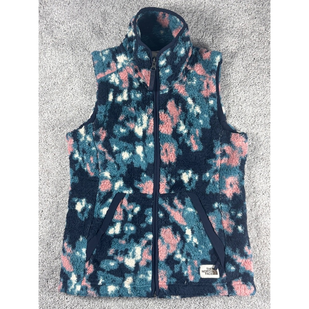 The North Face Womens Fleece Vest Blue Pink Tie Dye‎ Pockets Zip Size S